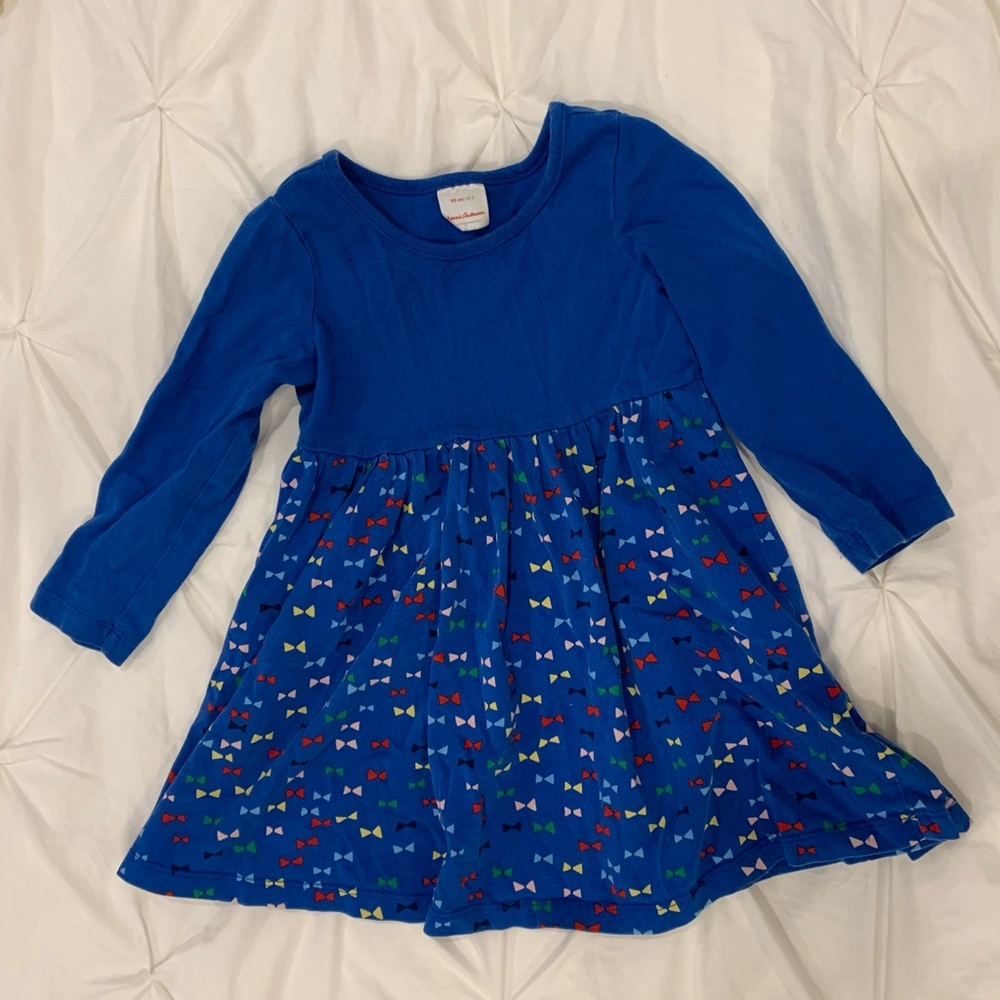 HANNA ANDERSSON Blue Bow Dress 3T Long Sleeve